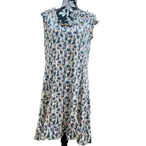 Cowgirl Legend Cactus Print Dress Size XL Western Boho Desert Ruffle Hem